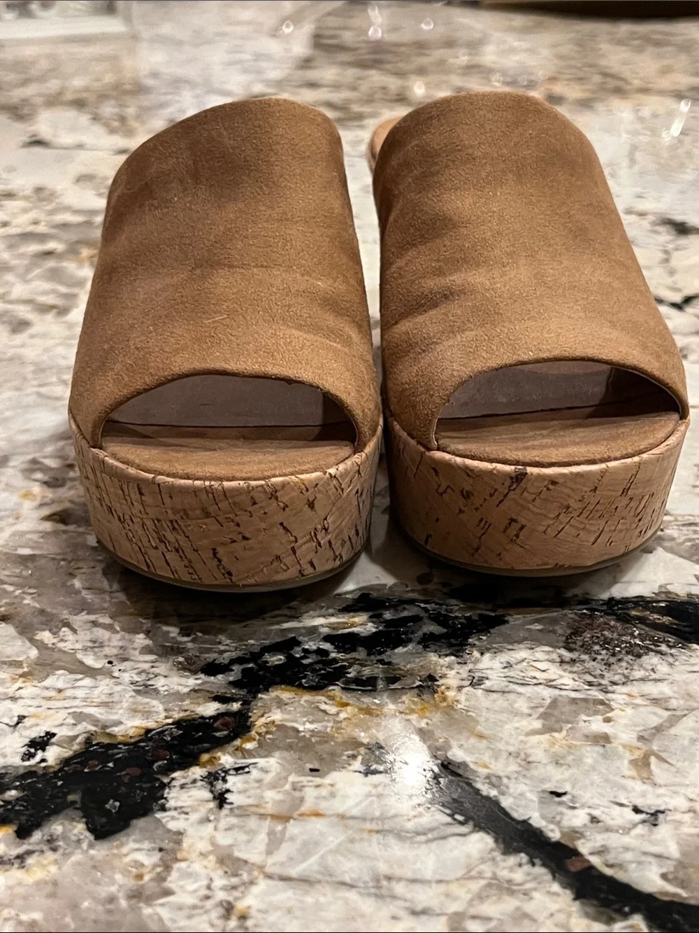 a new day Brown Suede-Look Cork Wedge Slide Sandals
